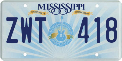 MS license plate ZWT418