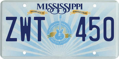 MS license plate ZWT450