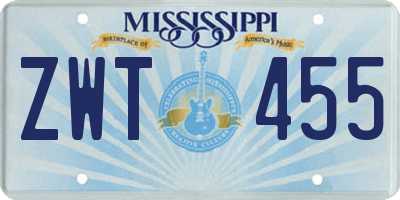 MS license plate ZWT455
