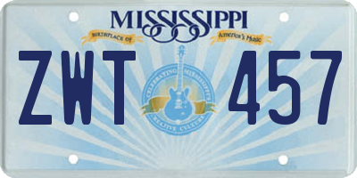 MS license plate ZWT457