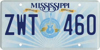 MS license plate ZWT460