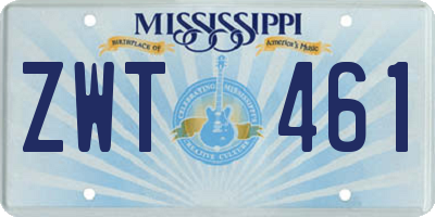 MS license plate ZWT461