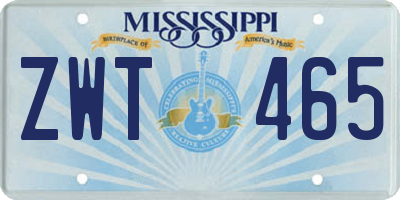MS license plate ZWT465