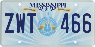 MS license plate ZWT466
