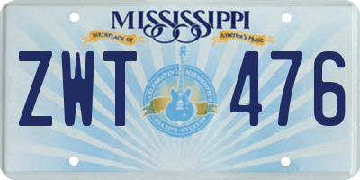 MS license plate ZWT476