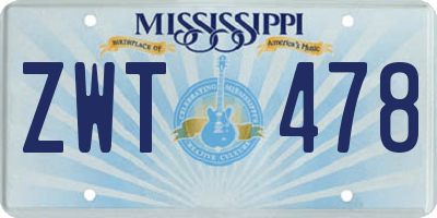 MS license plate ZWT478