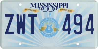 MS license plate ZWT494