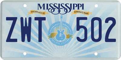 MS license plate ZWT502