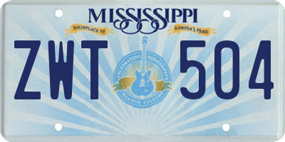 MS license plate ZWT504