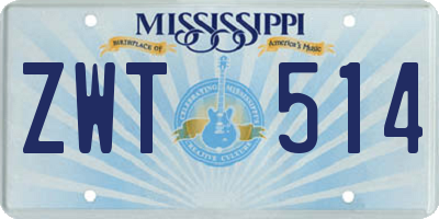 MS license plate ZWT514