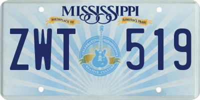 MS license plate ZWT519