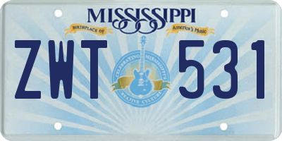 MS license plate ZWT531