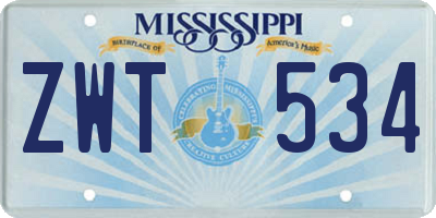 MS license plate ZWT534