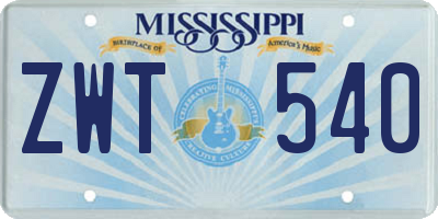 MS license plate ZWT540