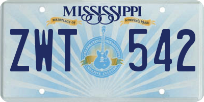 MS license plate ZWT542
