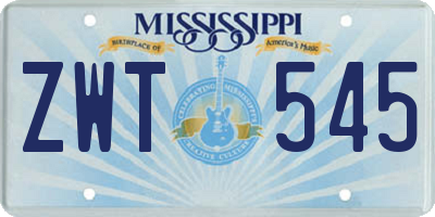 MS license plate ZWT545