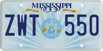 MS license plate ZWT550