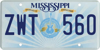 MS license plate ZWT560