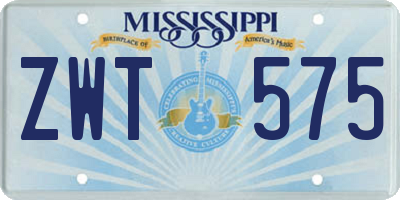 MS license plate ZWT575