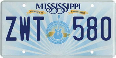 MS license plate ZWT580