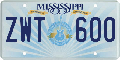 MS license plate ZWT600