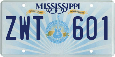 MS license plate ZWT601
