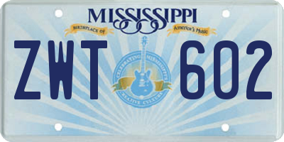 MS license plate ZWT602