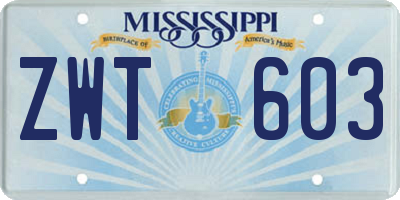 MS license plate ZWT603