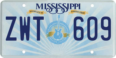 MS license plate ZWT609