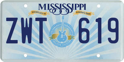MS license plate ZWT619