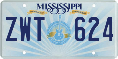 MS license plate ZWT624