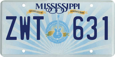 MS license plate ZWT631