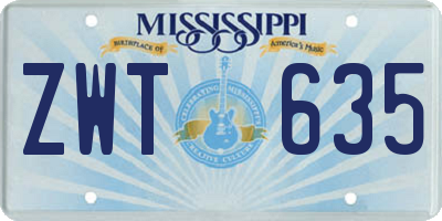 MS license plate ZWT635