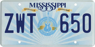MS license plate ZWT650