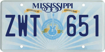 MS license plate ZWT651