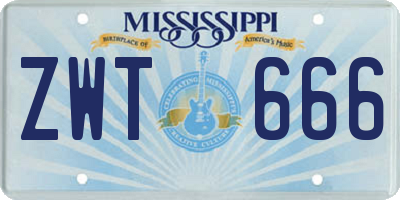 MS license plate ZWT666