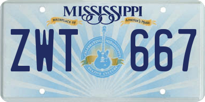 MS license plate ZWT667