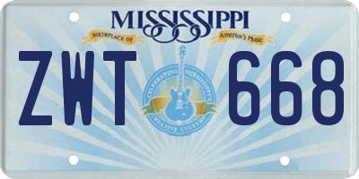 MS license plate ZWT668