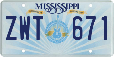 MS license plate ZWT671