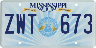 MS license plate ZWT673