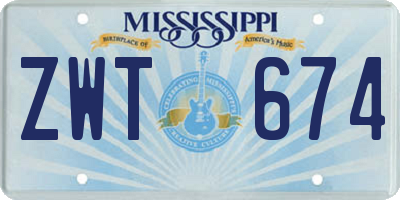 MS license plate ZWT674