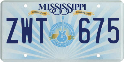 MS license plate ZWT675