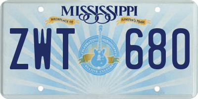 MS license plate ZWT680