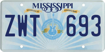 MS license plate ZWT693