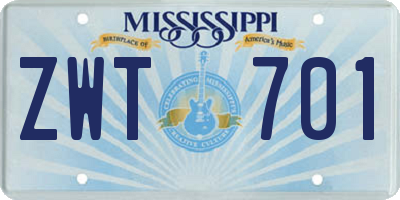 MS license plate ZWT701