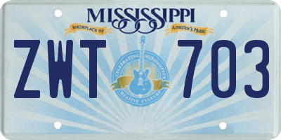 MS license plate ZWT703