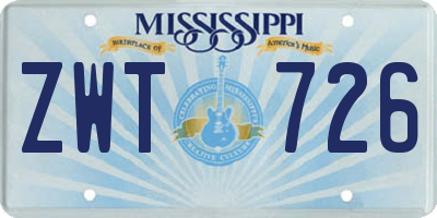 MS license plate ZWT726