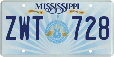 MS license plate ZWT728