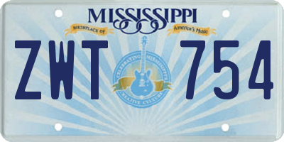 MS license plate ZWT754