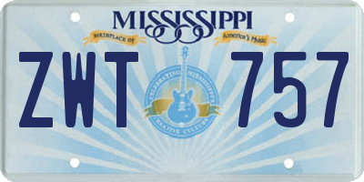 MS license plate ZWT757